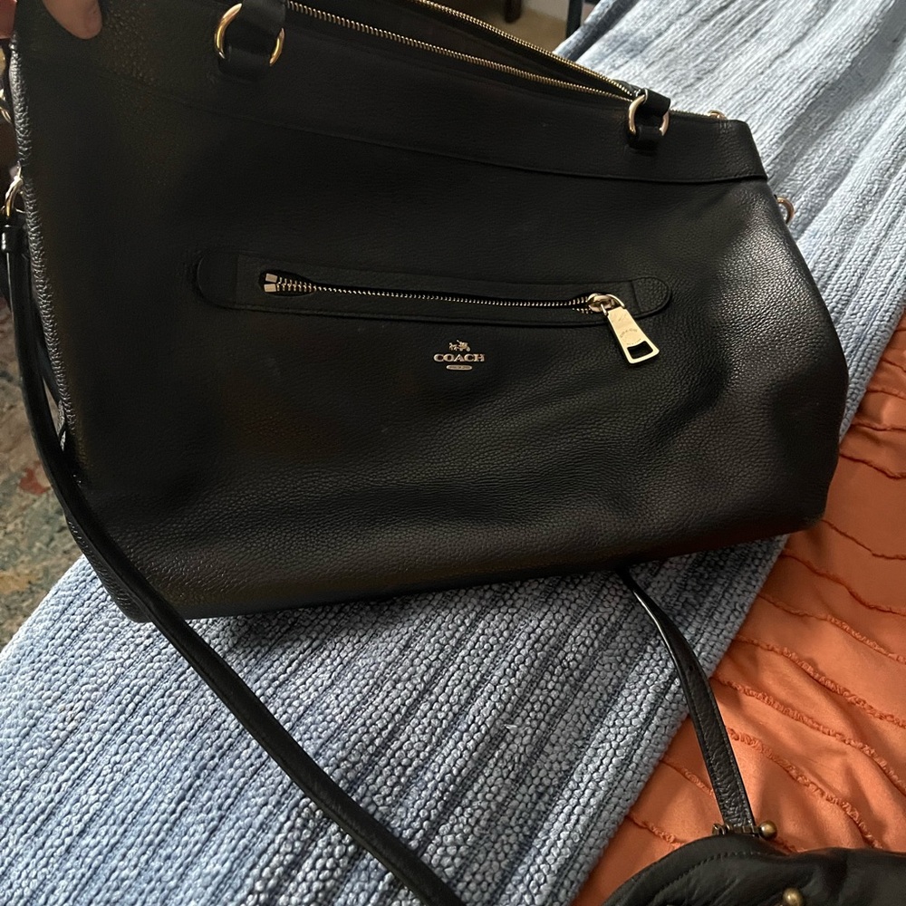 Coach Black Pebbled Leather Shoulder Bag with Gold Hardware